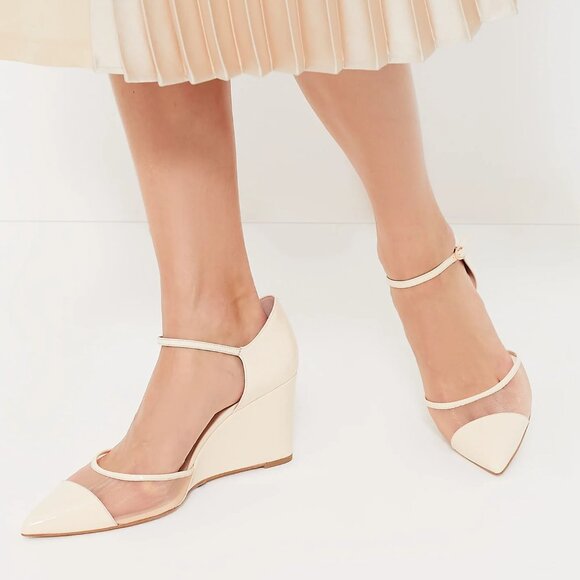 Tuckernuck Patent Leather Darcy Wedge heels Ivory Size 9 - Picture 1 of 9